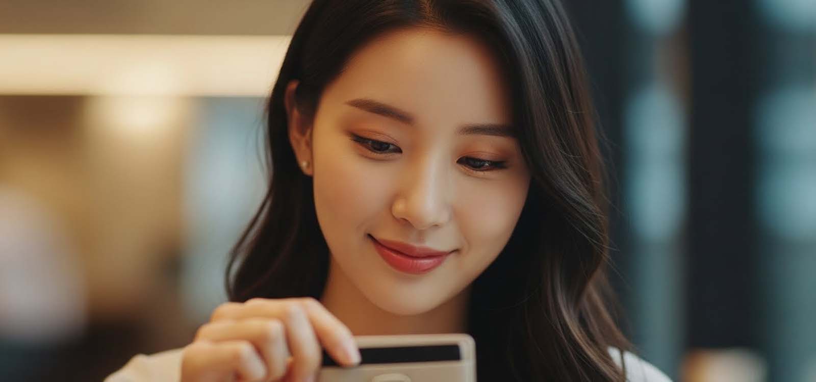 지갑에 카드를 넣는 여자