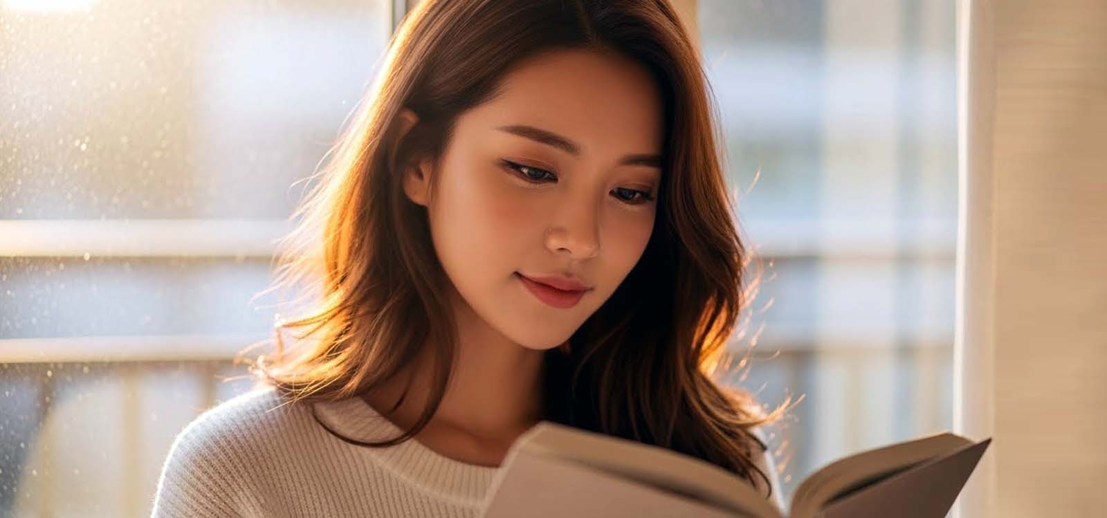 창가에서 책 읽는 모습