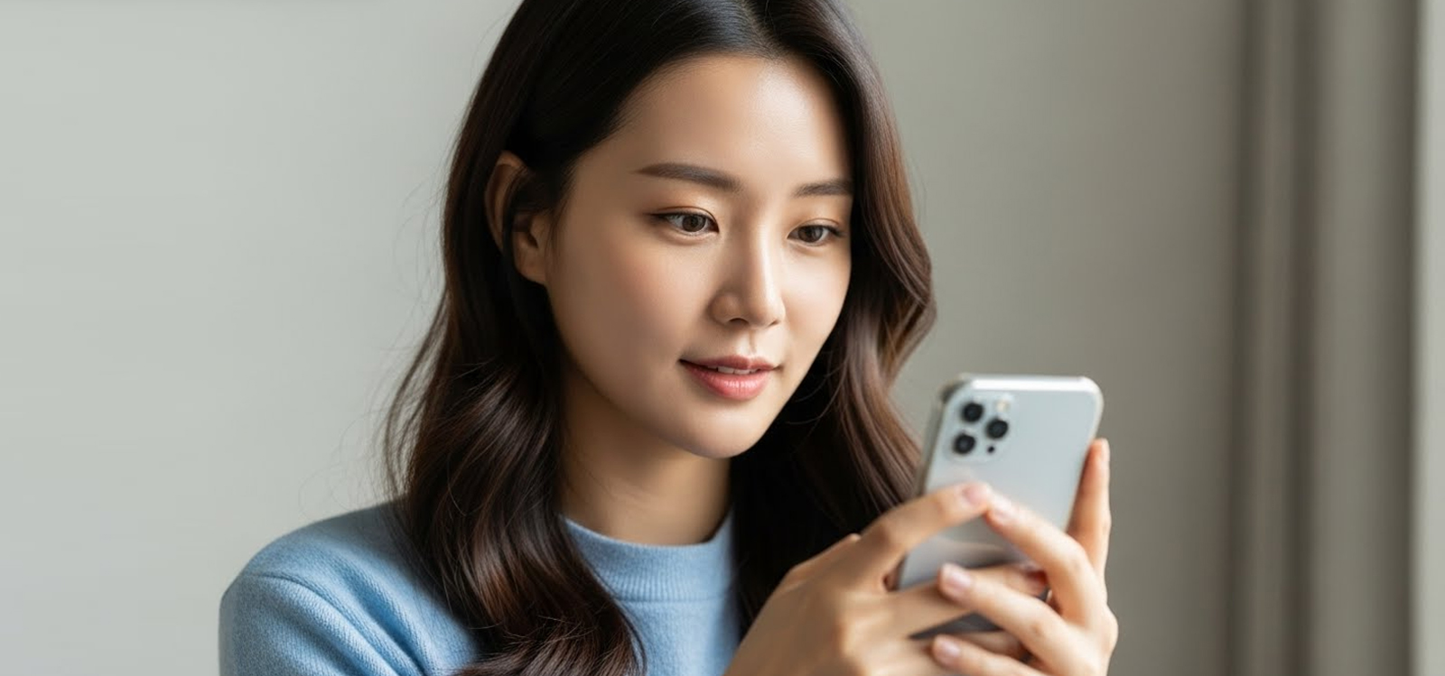 핸드폰을 보고 있는 여자