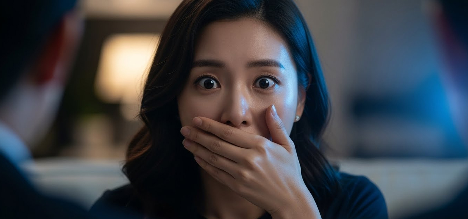 손으로 입을 가리며 놀라는 표정