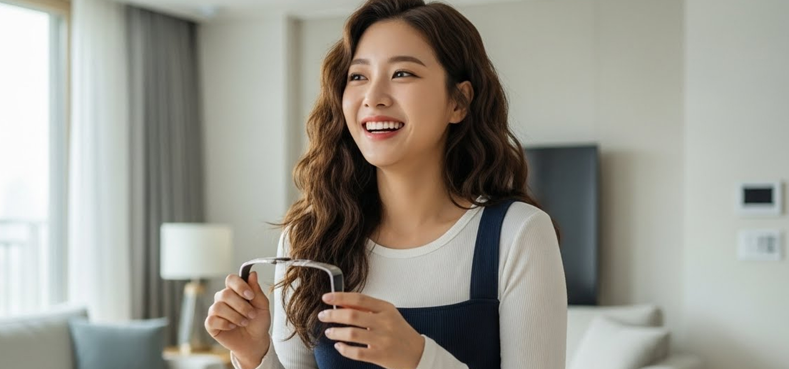 빈 아파트 내부를 둘러보며 확인하는 여성의 모습