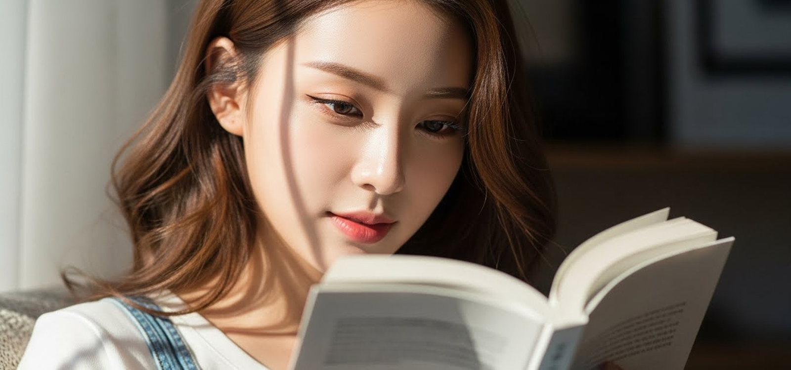 창가에서 책 읽는 모습