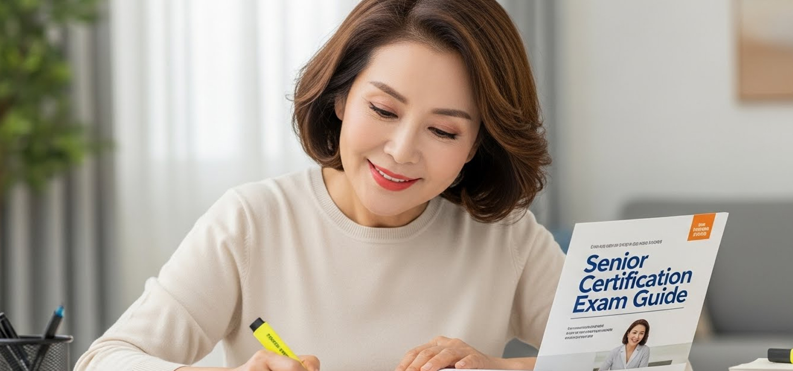 노인 자격증 시험 공부하는 모습