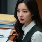 책상에 손 올리고 멍하니 서 있는 장면