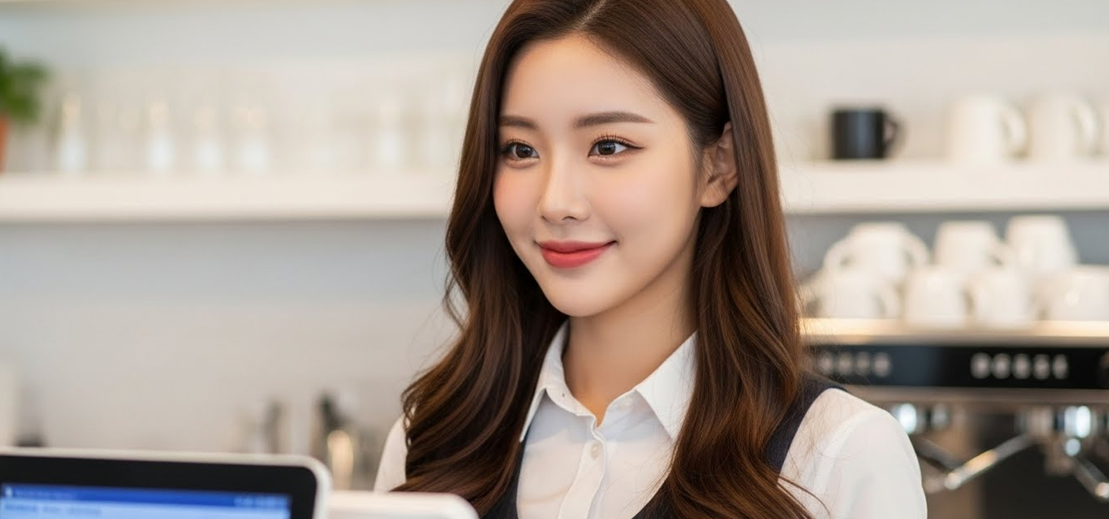 카페 사장으로 POS 화면을 직접 조작하며 매출을 확인하는 모습