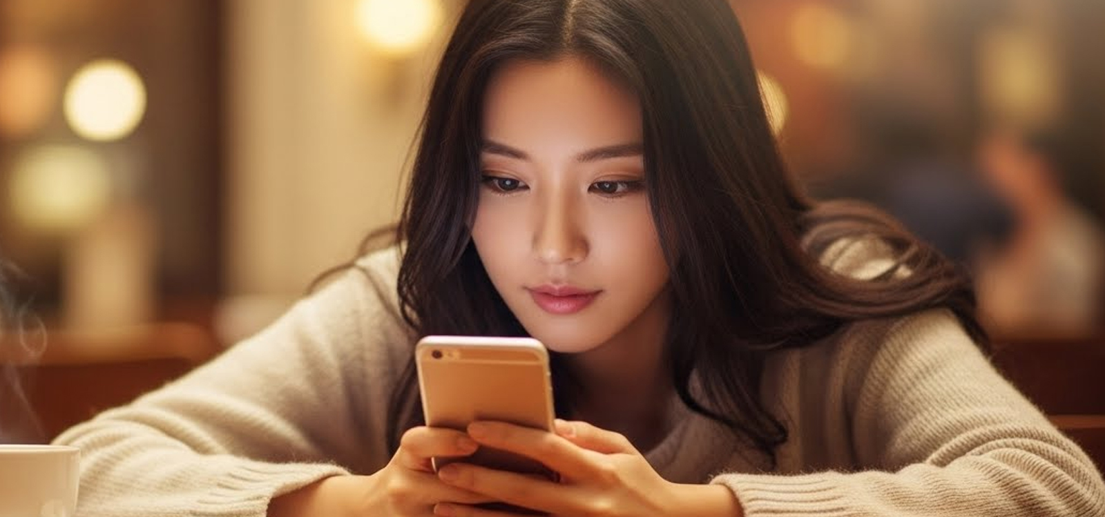 핸드폰을 보고 있는 여자
