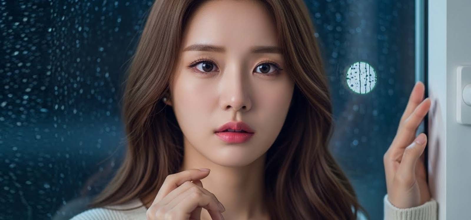 창가에 기대어 한숨 쉬는 모습