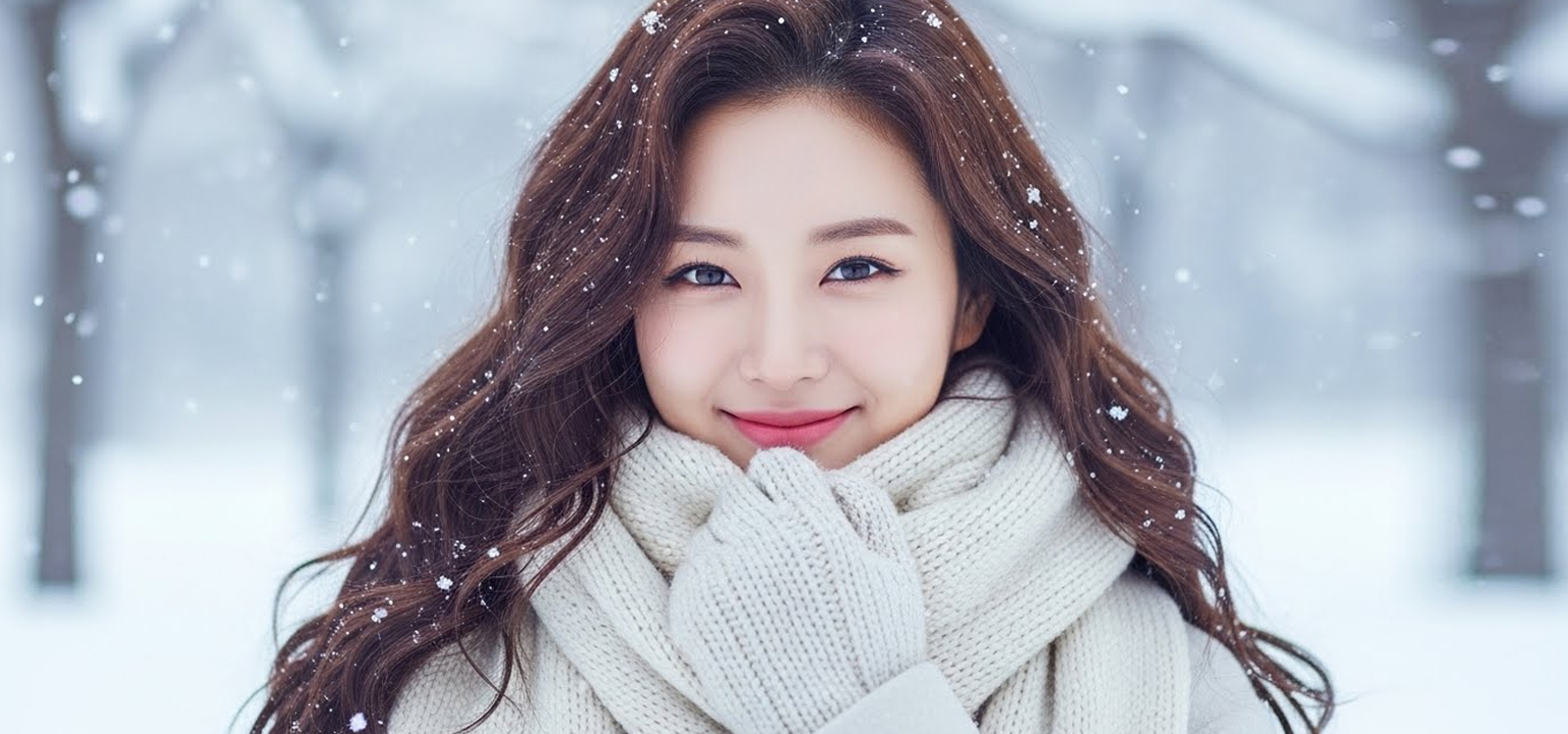 눈 내리는 거리에 서있는 여자