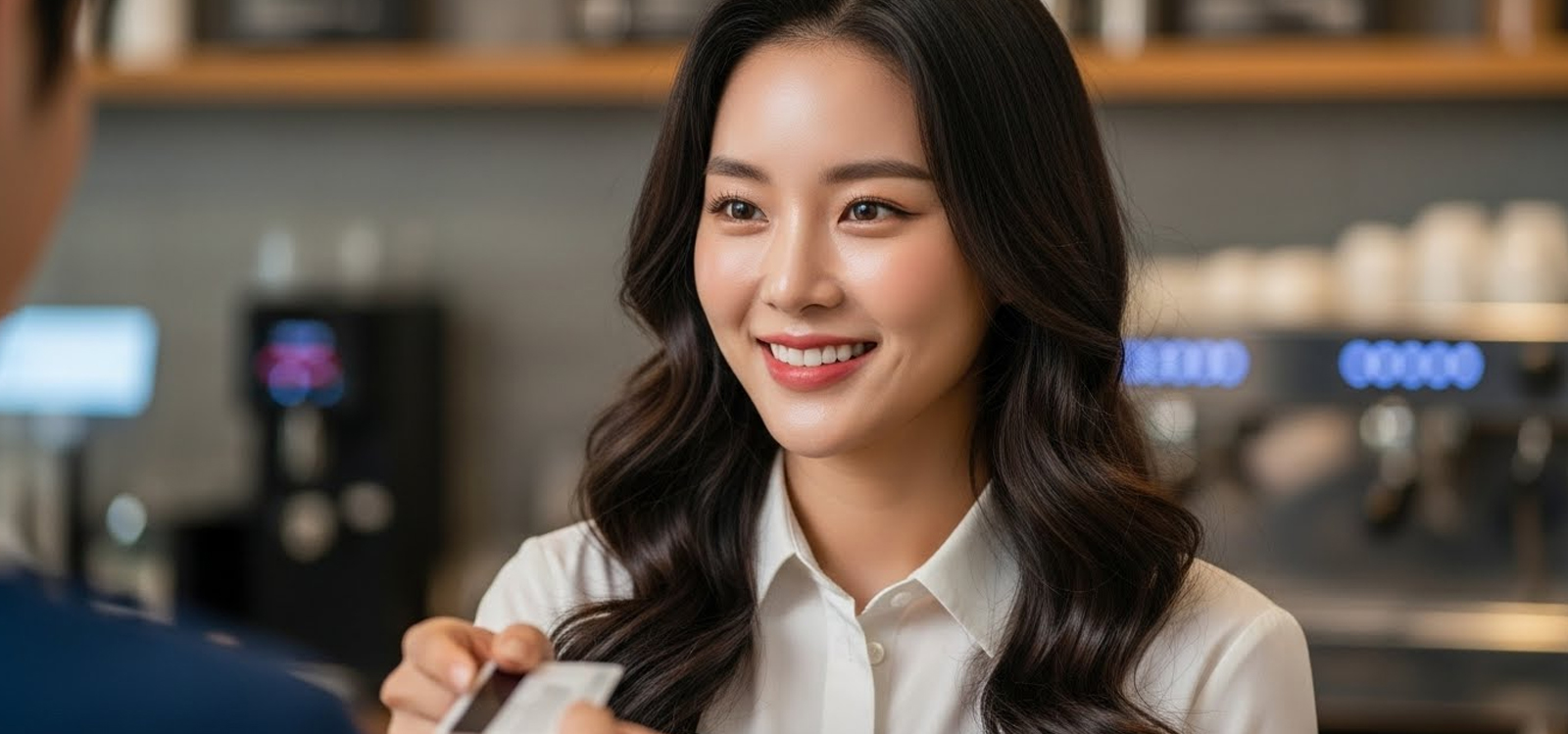 카페에서 신용카드로 결제하는 장면