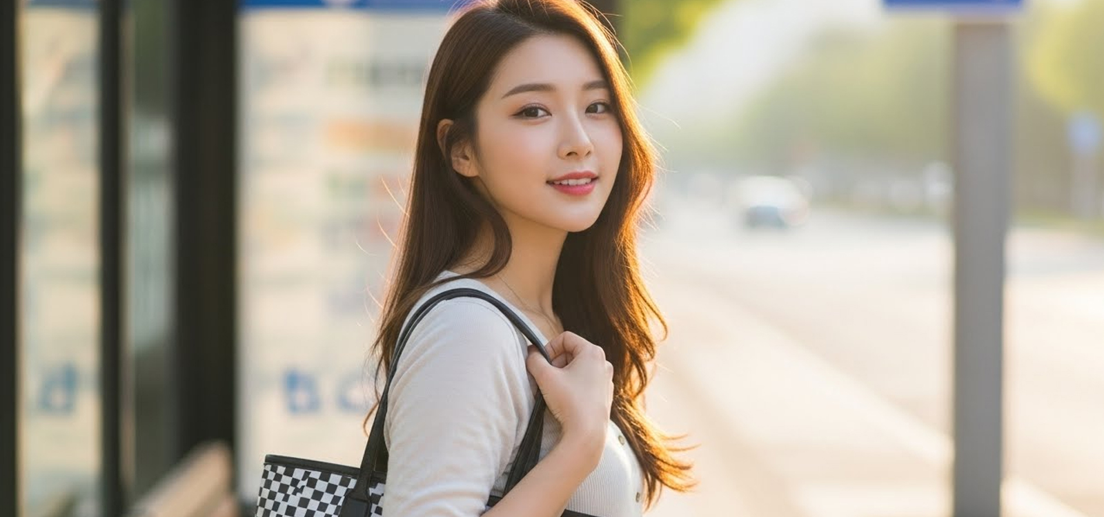 버스 정류장에서 버스 기다리는 모습