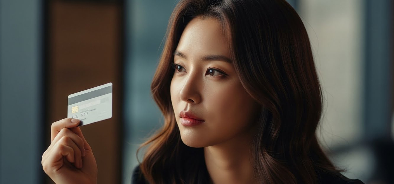 카드를 손에 쥐고 잠시 멈춰 생각하는 장면