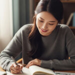 노트에 글을 적는 여자