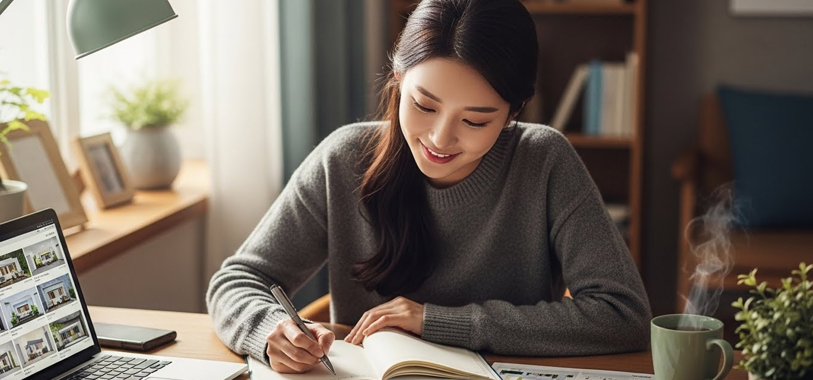 노트에 글을 적는 여자