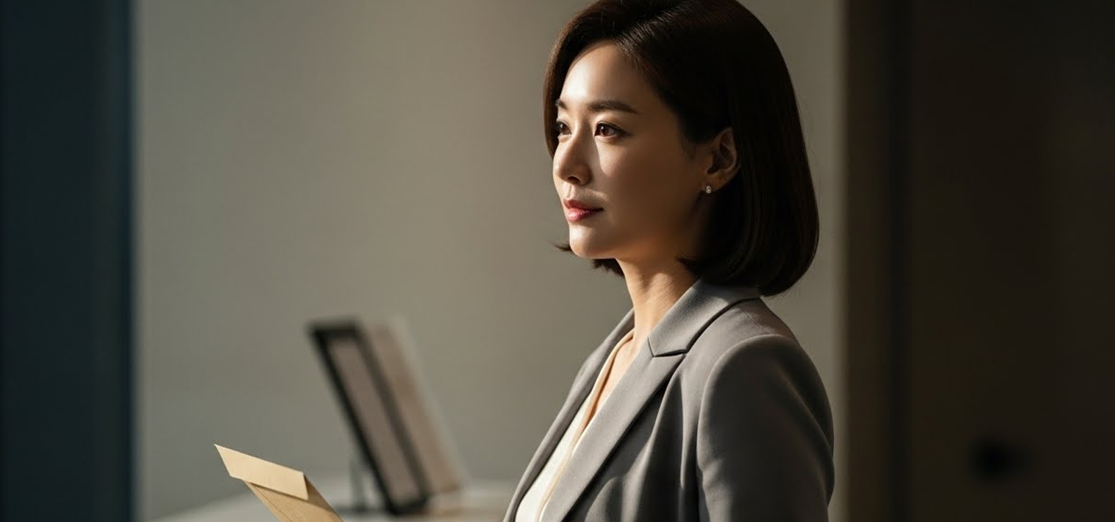 서류를 들고 있는 여자