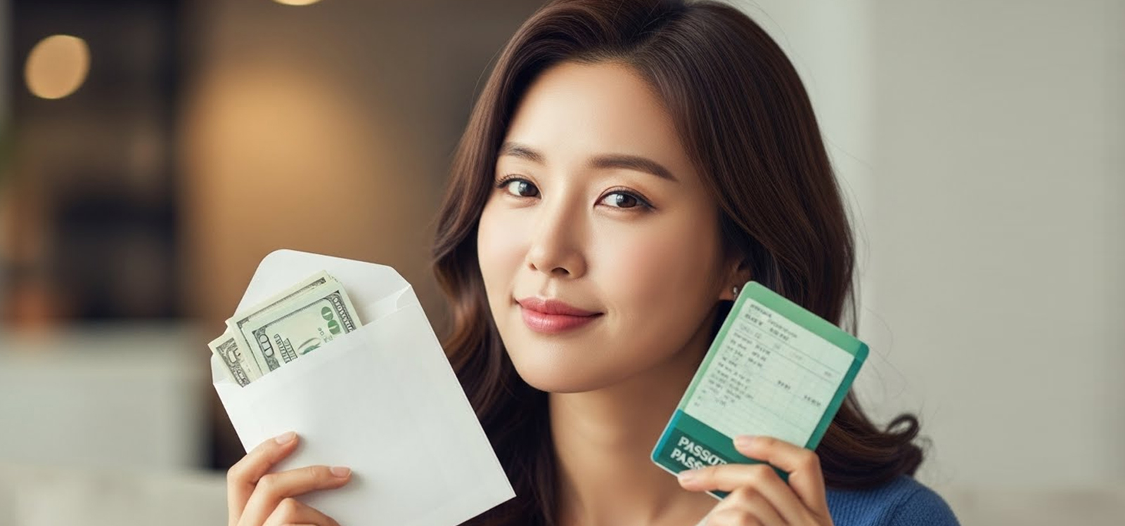 돈과 통장을 들고 있는 여자