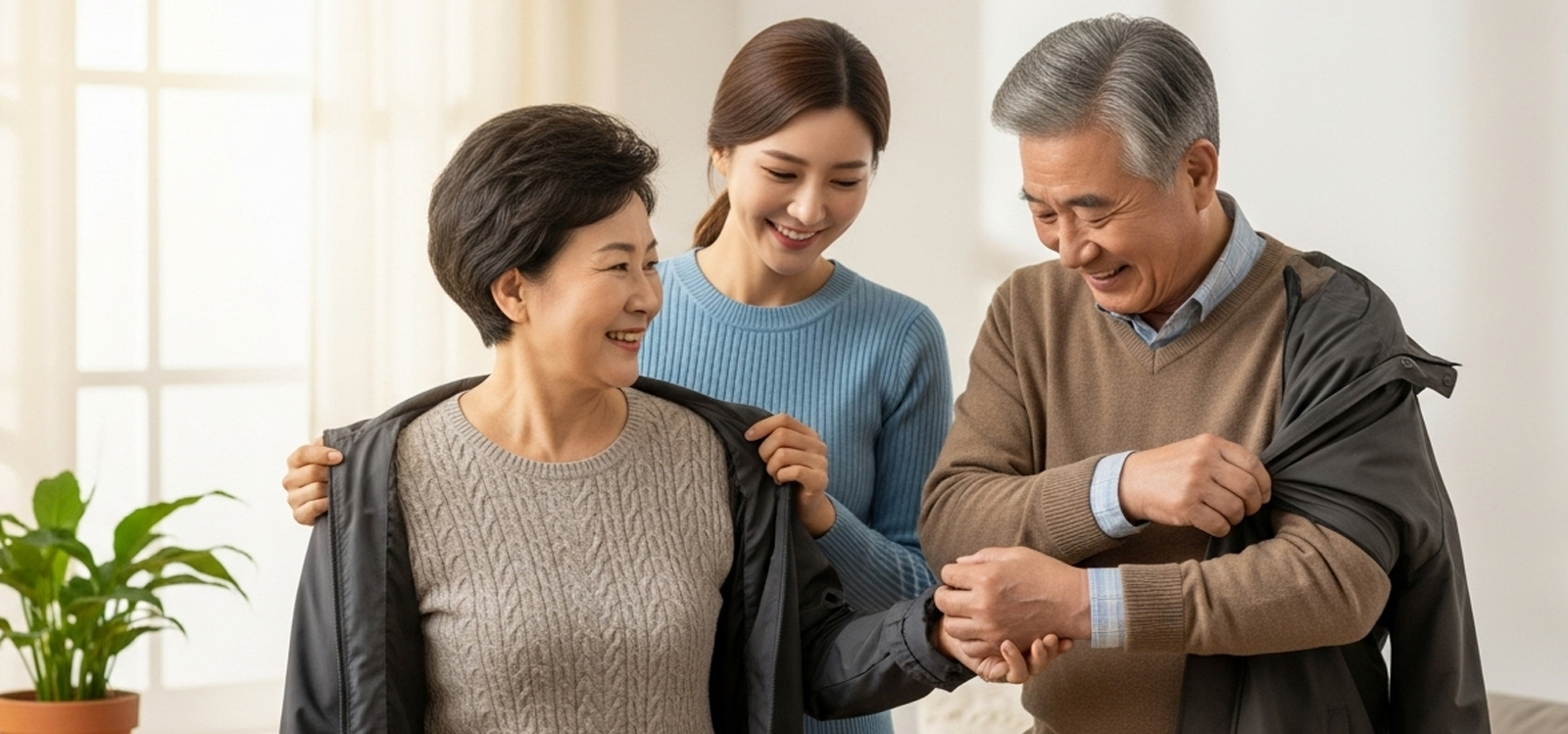 부모님 어깨를 주무르는 장면