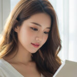 거실 창가에서 햇살 받으며 독서하는 모습