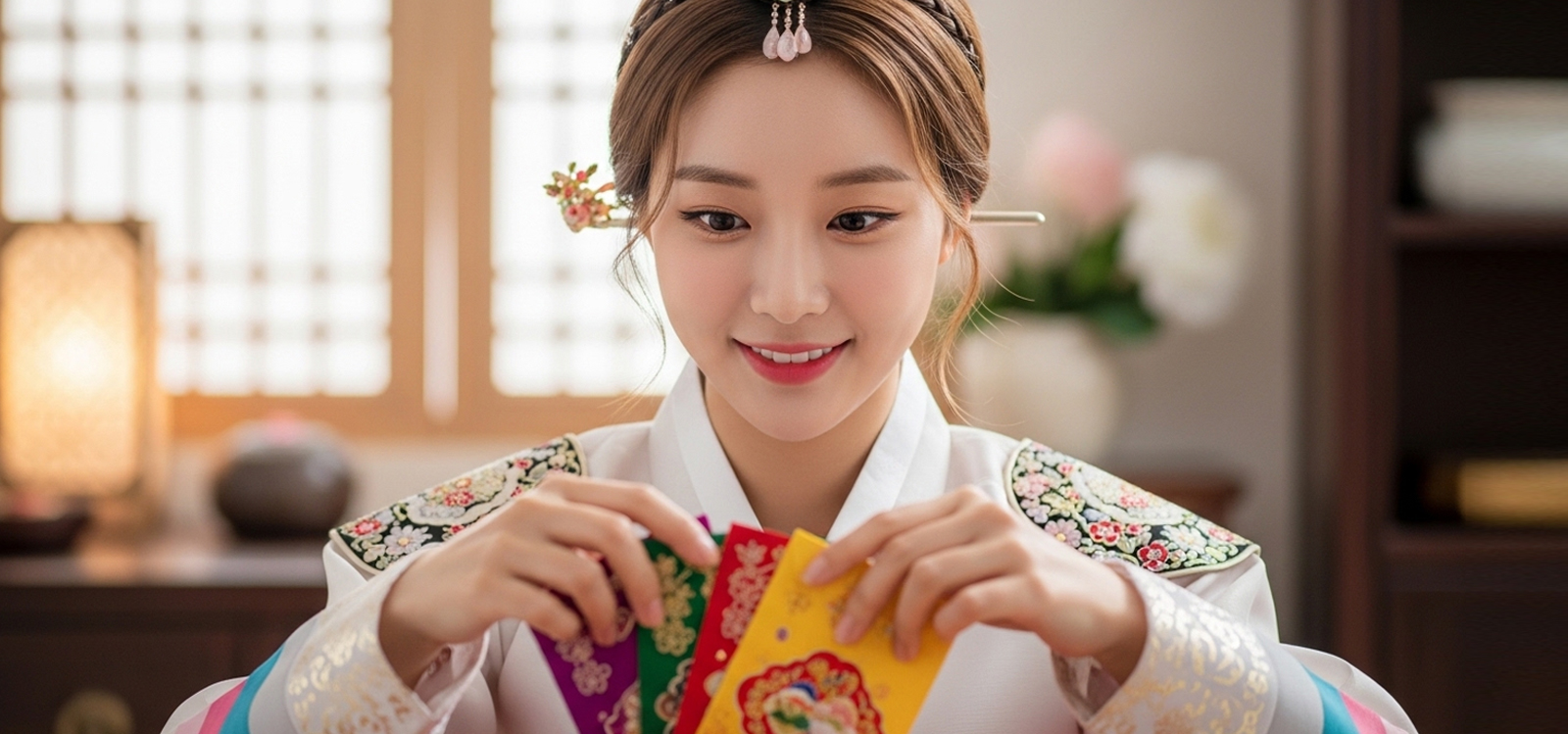세뱃돈 봉투 정리하는 모습