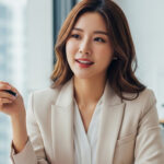 회의에서 프레젠테이션을 진행하는 직장인 여성