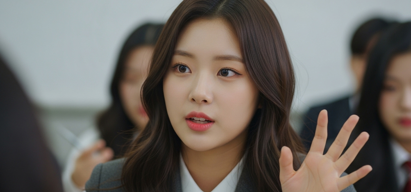 대학 토론 수업에서 열정적으로 의견을 발표하는 모습