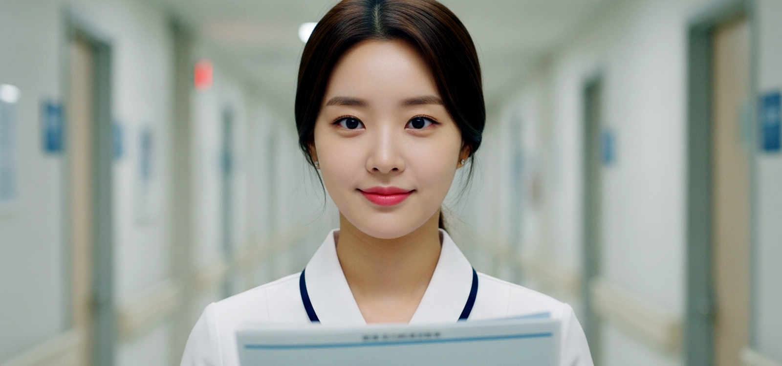 병원 병동에서 차트를 정리하며 이동하는 모습