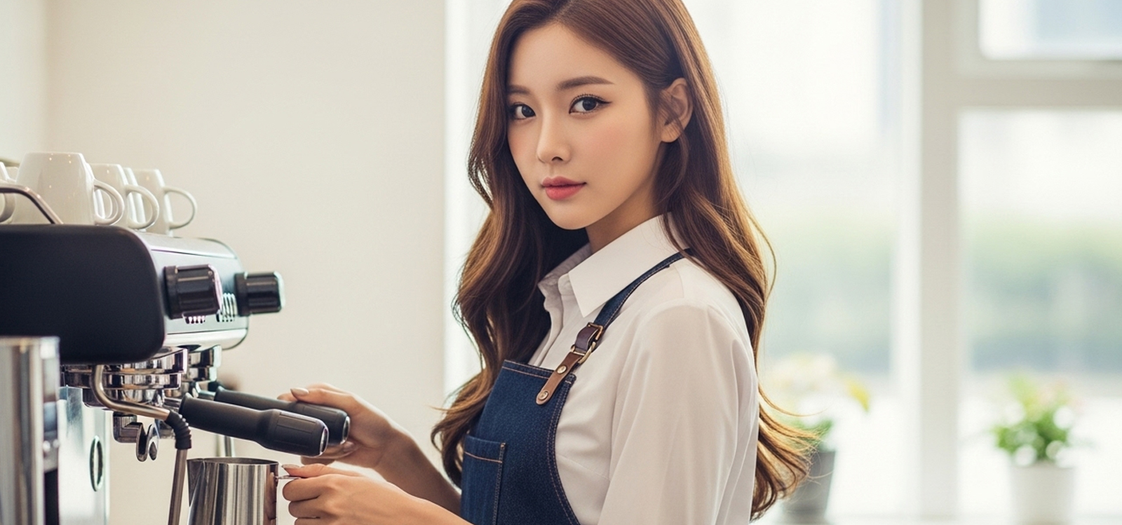 카페에서 커피를 추출하는 바리스타 근로자