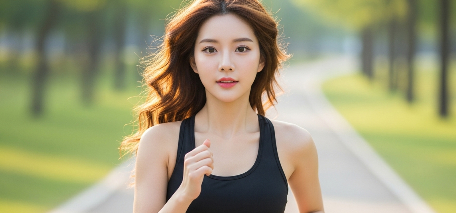 공원 트랙에서 러닝하는 모습