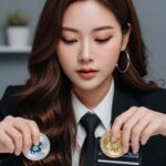 코인을 들고 있는 여자