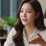 식당에서 점심 메뉴가 나오기 전 동료들과 즐겁게 대화하는 직장인 모습