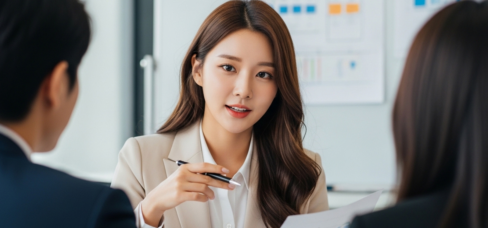 동료에게 업무 설명을 하는 모습