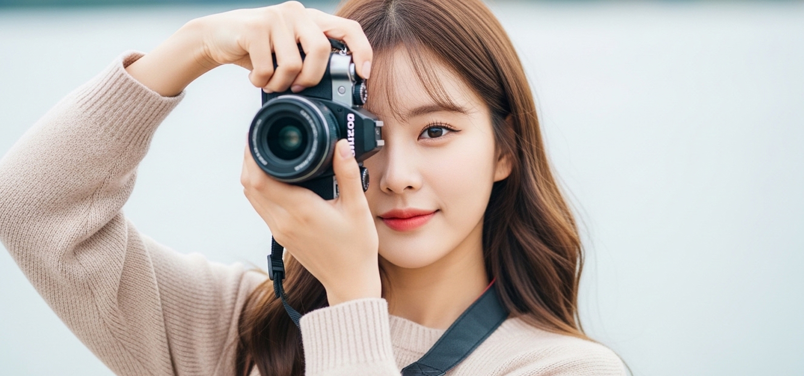 여행지에서 카메라로 사진을 찍는 순간