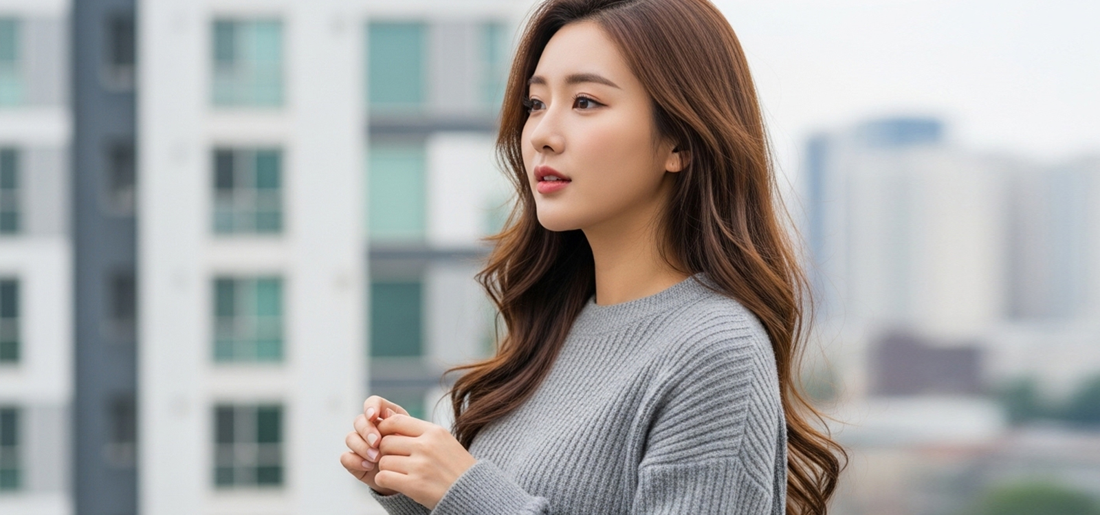 창가에서 새 집을 바라보는 모습