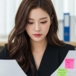 서류를 보고 있는 여자