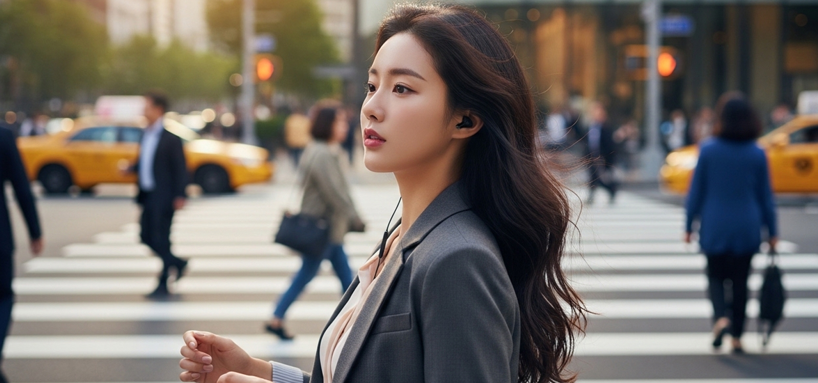 횡단보도를 건너며 출근하는 모습