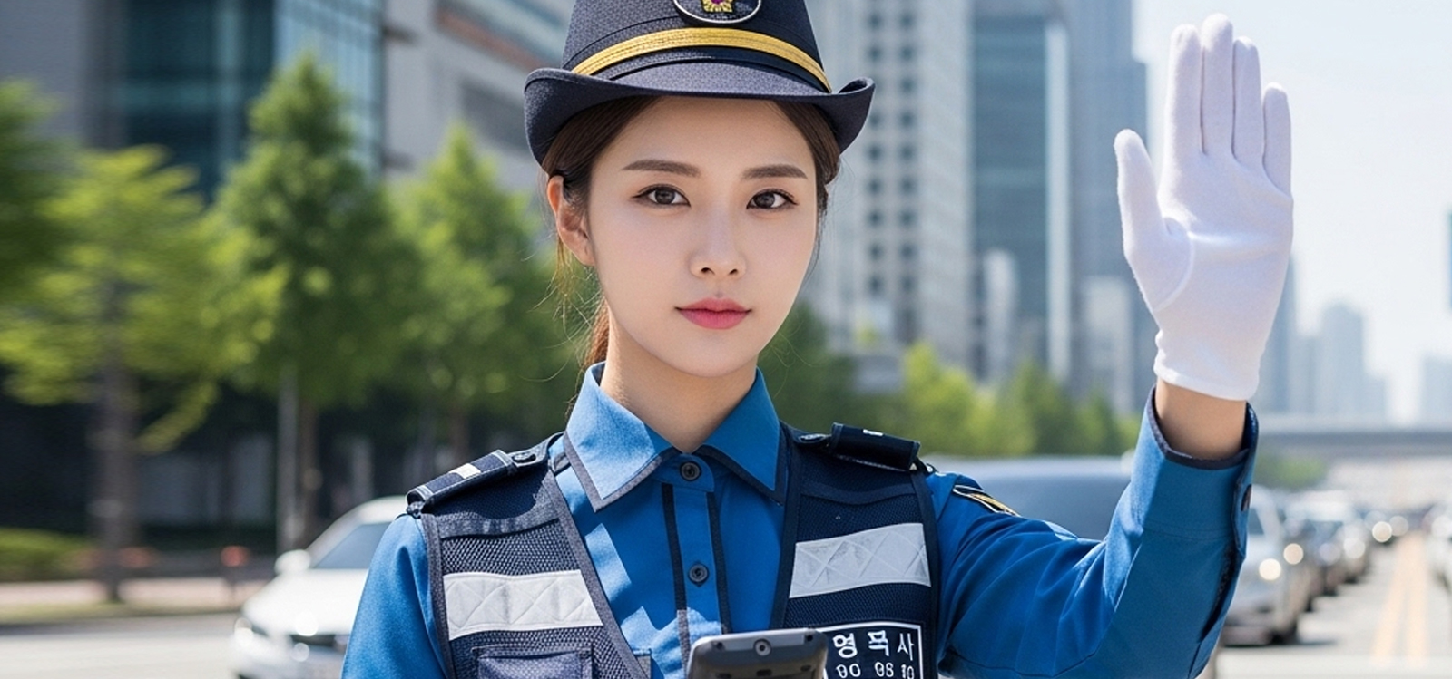 승용차 5부제 주제로 도로에서 차량 통제 안내를 하는 모습