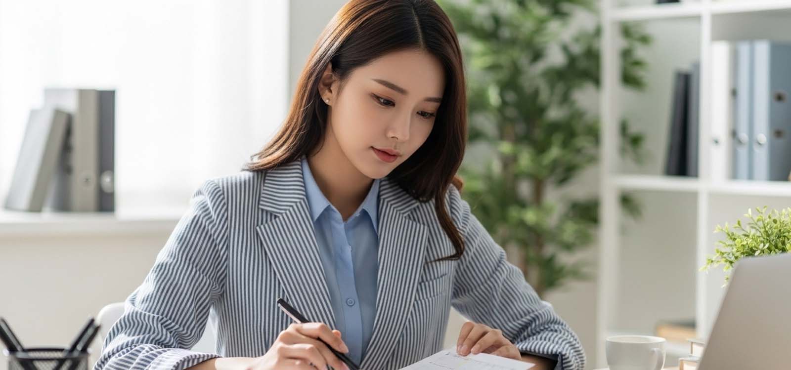 서류를 작성하는 여자