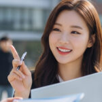 캠퍼스에서 친구들과 프로젝트 발표 준비하는 모습