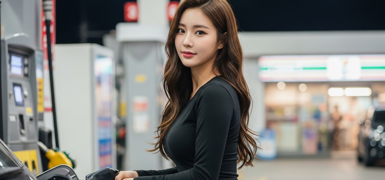 주유소에서 직접 차량에 주유하는 모습