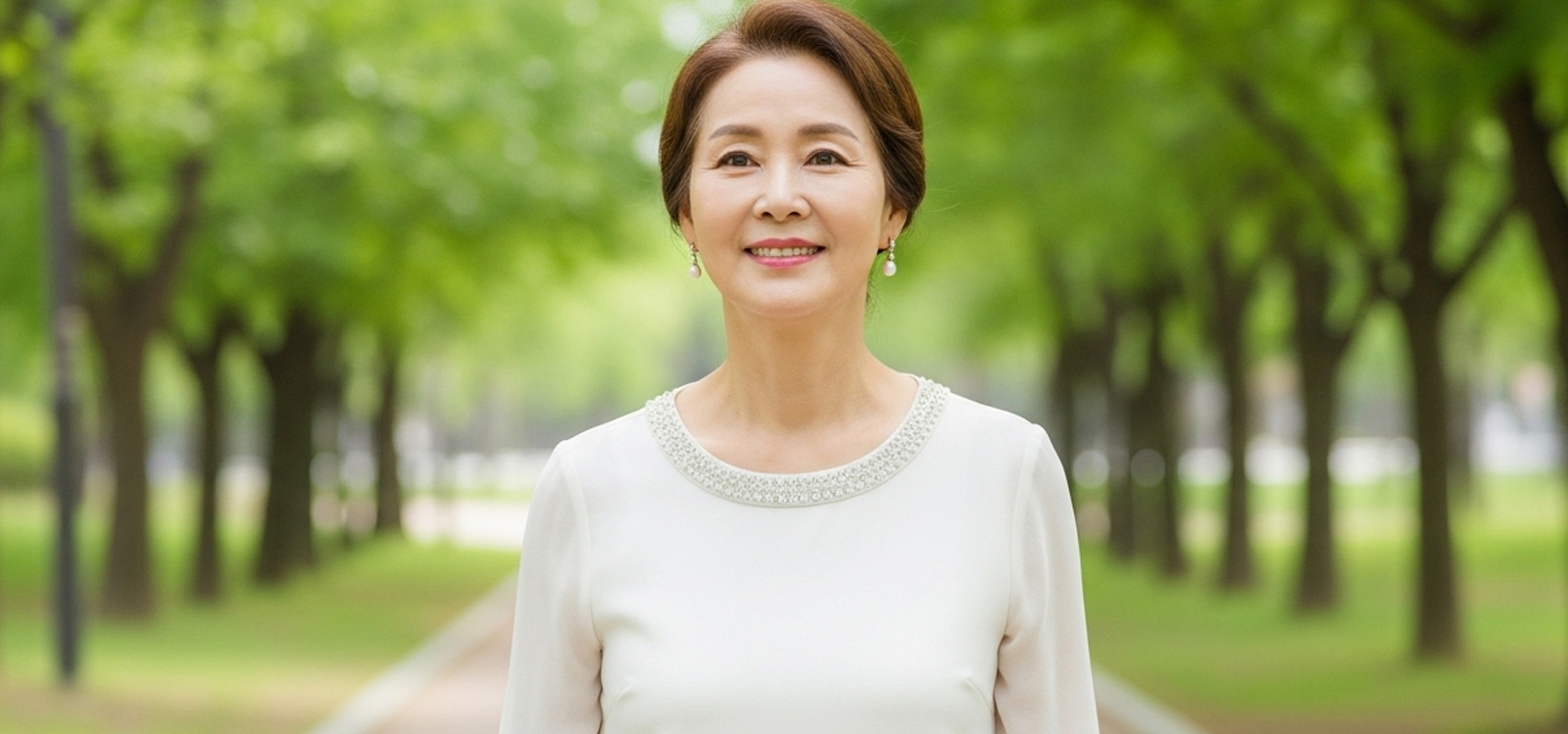 공원 길을 천천히 걸으며 산책하는 모습