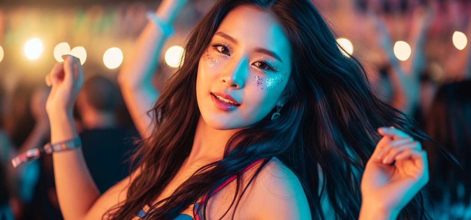 야외 페스티벌에서 춤추는 모습