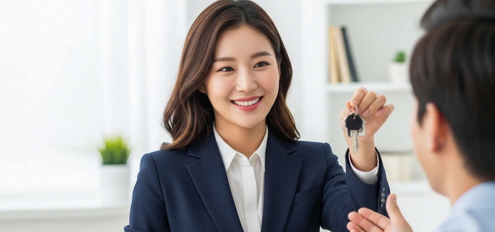 고객에게 열쇠 전달하는 순간