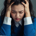 스트레스로 머리를 감싸쥐고 생각 정리하는 모습