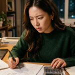 계산기 두드리며 불안해하는 모습