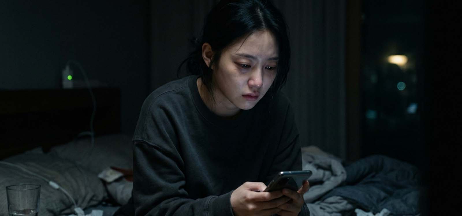 빚 독촉 문자에 충격받은 모습