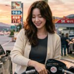 고속도로 여행 중 주유하는 모습