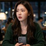 불안한 문자 확인 후 놀라는 모습