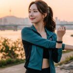 아침에 러닝 후 스트레칭하는 모습