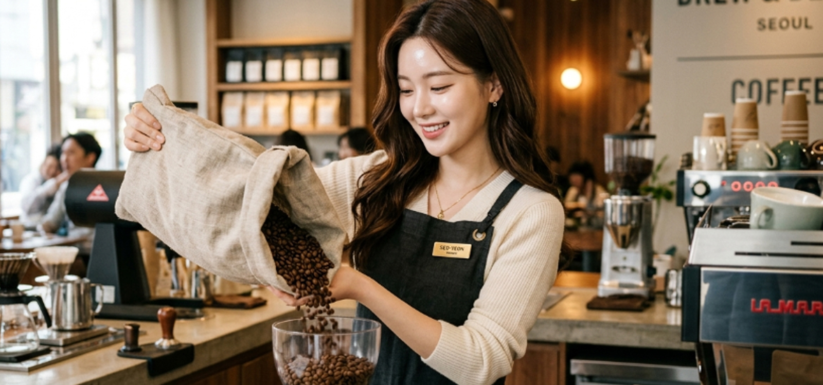 카페 개인사업자가 커피 원두를 직접 관리하는 모습