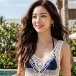 수영장에서 튜브를 끌고 이동하는 모습