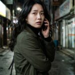 수상한 전화에 놀라며 뒤돌아보는 모습